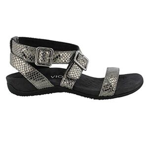 Vionic Elnora Pewter Snake Print Crossover Ankle Strap Sandals